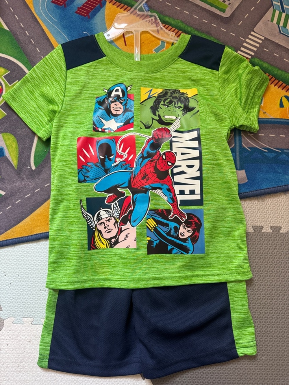 Marvel Kids Green & Navy Spider-Man Comic Panel Tee and Shorts Set